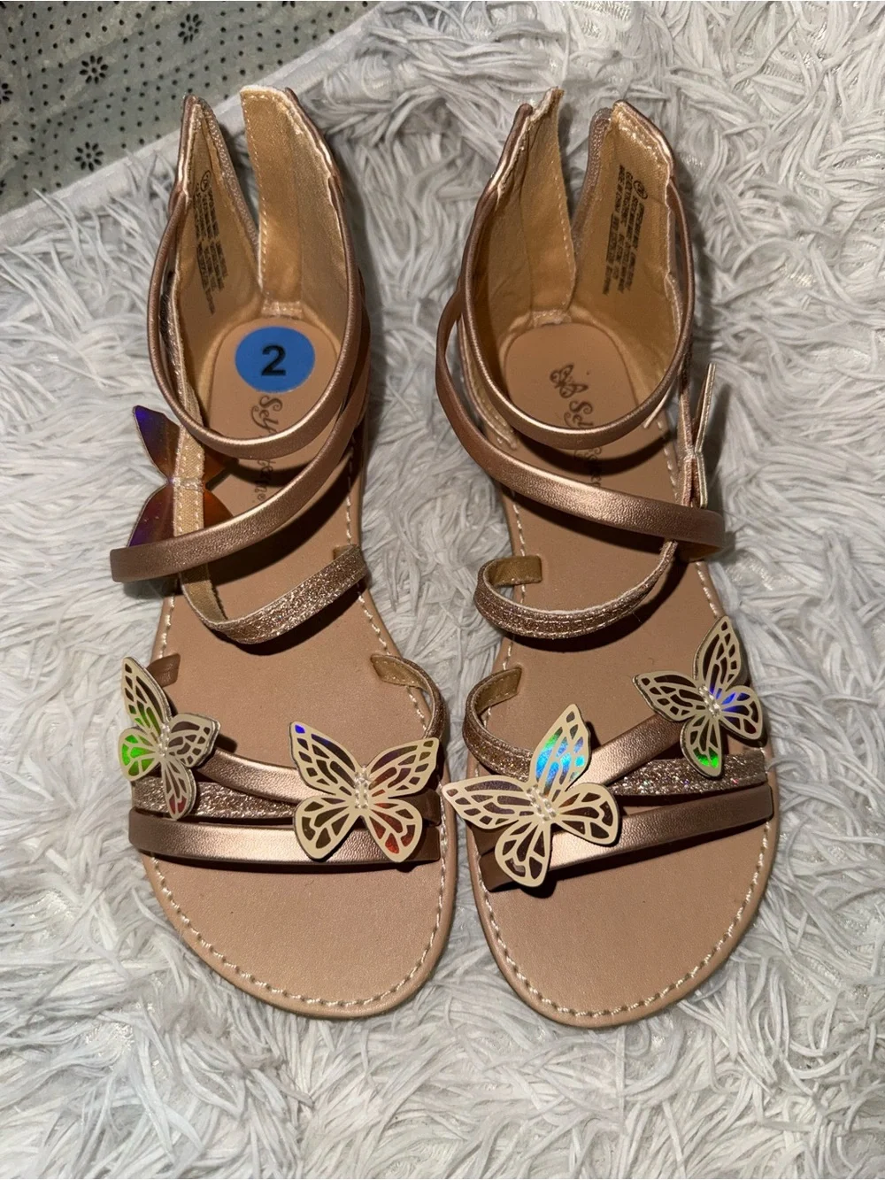 Girls' Rose Gold Butterfly Strappy Sandals